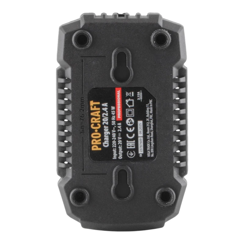 Procraft 20/2.4A chargeur 20 V 2,4 A pour batteries Li-Ion