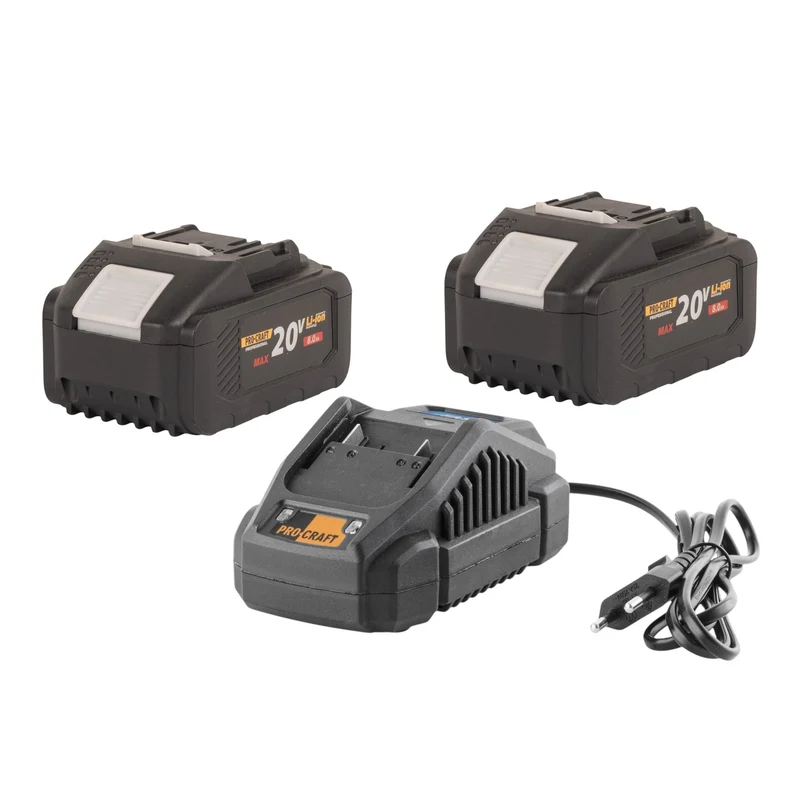 Procraft Starter Pack 20 V 20/2.4A chargeur + 2x 20/8 batterie 8,0 Ah