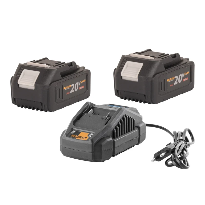 Procraft Starter Pack 20 V 20/2.4A chargeur + 2x 20/4 batterie 4,0 Ah