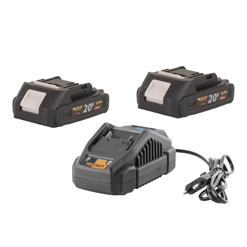 Procraft Starter Pack 20 V 20/2.4A chargeur + 2x 20/2A batterie 2,0 Ah
