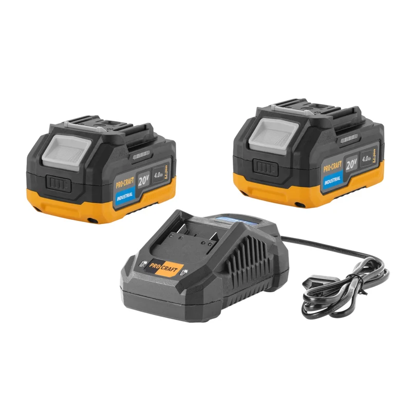 Procraft Starter Set 20 V 20/4A Chargeur rapide + 2x 20/4 Industrial Batterie 4,0 Ah