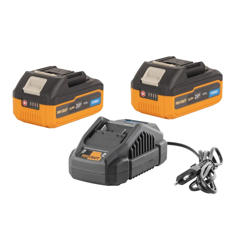 Procraft Starter Pack 20 V Chargeur 20/2.4A + 2x 20/4 Batterie Turbo 4,0 Ah