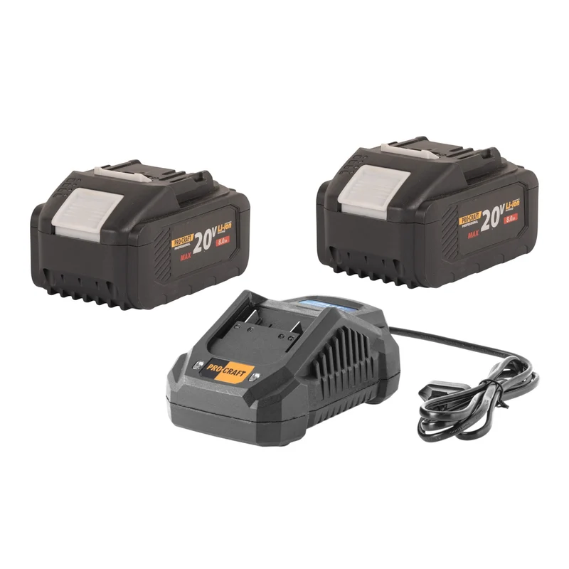 Procraft Starter Set 20 V 20/4A chargeur rapide + 2x 20/8 batterie 8,0 Ah
