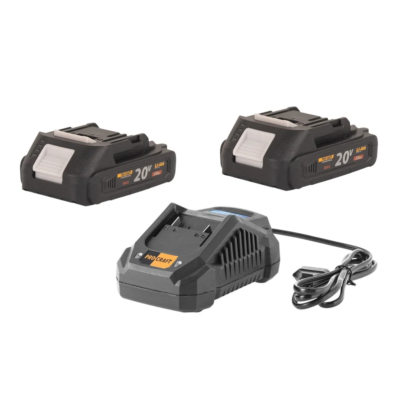 Procraft Starter Set 20 V 20/4A Chargeur rapide + 2x 20/2A Batterie 2,0 Ah