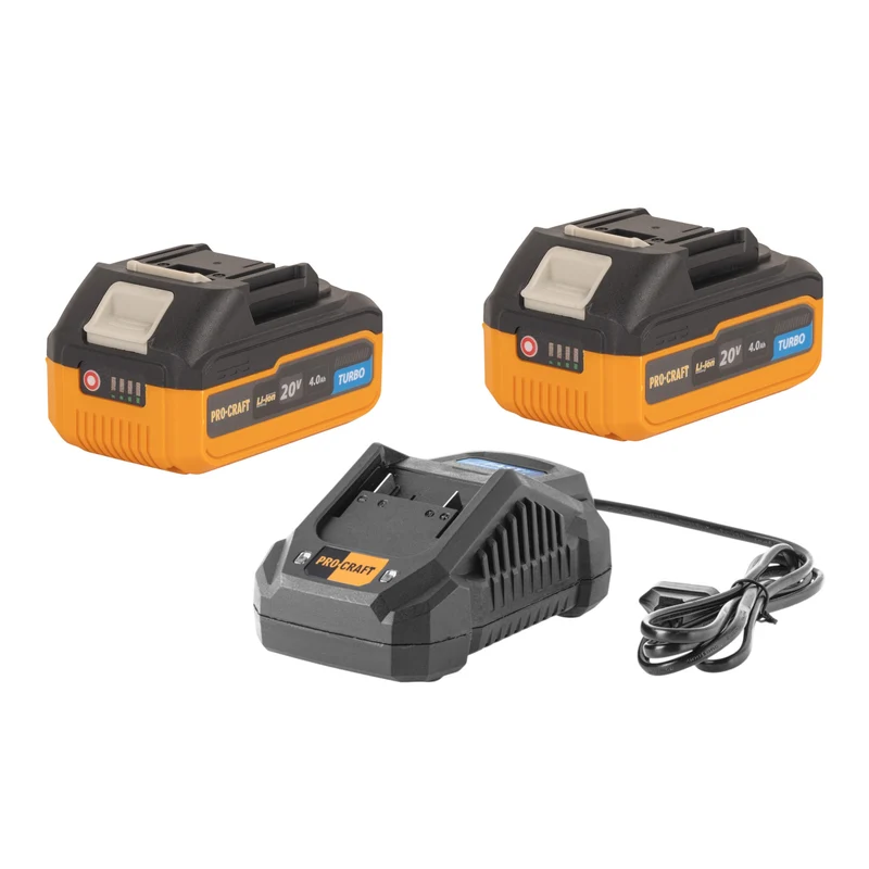 Procraft Starter Set 20 V 20/4A Chargeur rapide + 2x 20/4 Batterie Turbo 4,0 Ah