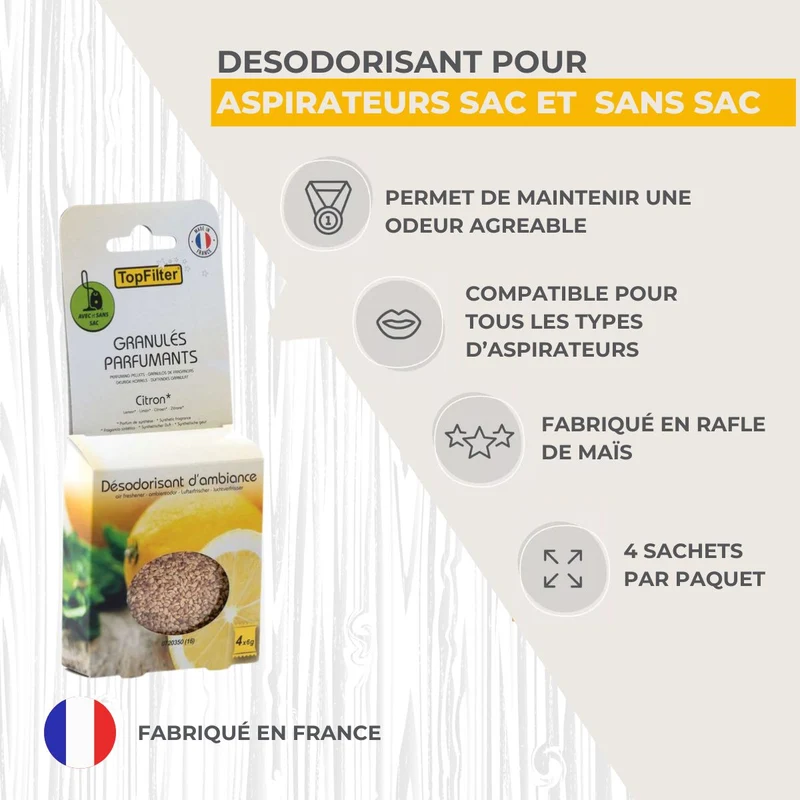 Lot de 4 sachets de granulés parfumants pour aspirateur au citron TopFilter