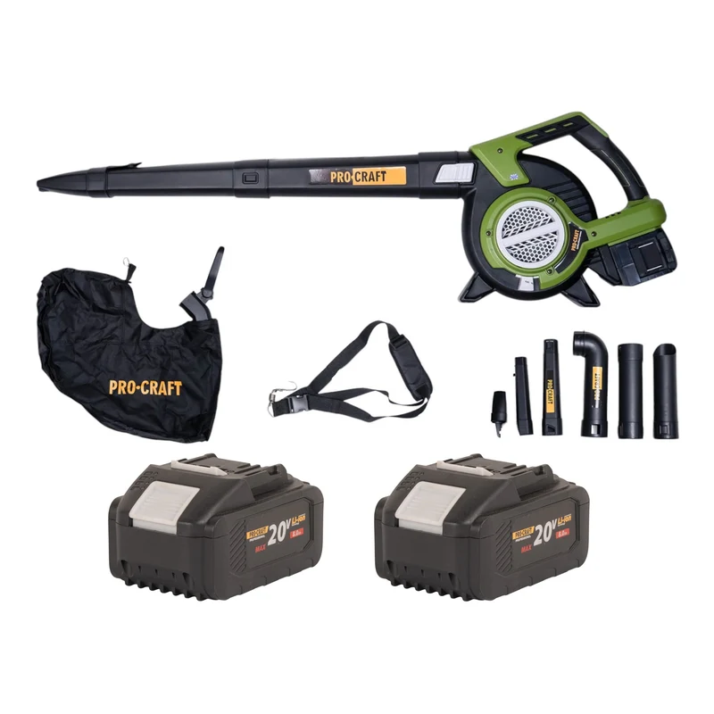 Procraft VB20 Souffleur et aspirateur de feuilles à batterie 40 V ( 2x 20 V ) Brushless + 2x batterie 8,0 Ah - sans chargeur