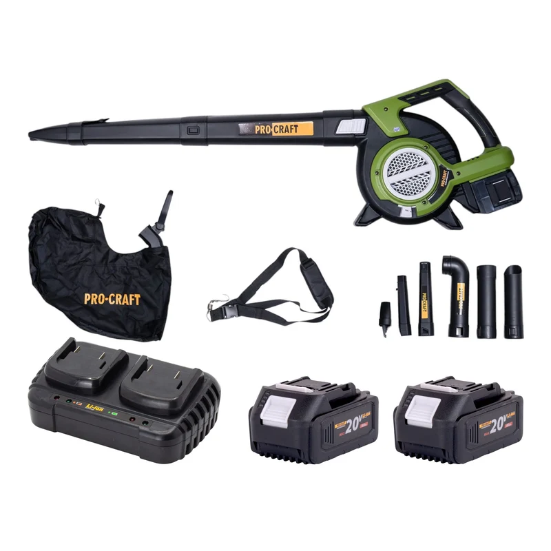 Procraft VB20 Souffleur et aspirateur de feuilles à batterie 40 V ( 2x 20 V ) Brushless + 2x batterie 4,0 Ah + chargeur double