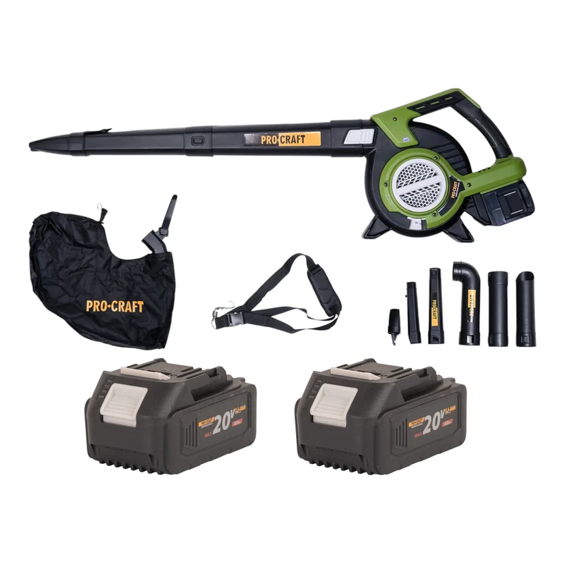 Procraft VB20 Souffleur et aspirateur de feuilles à batterie 40 V ( 2x 20 V ) Brushless + 2x batterie 4,0 Ah - sans chargeur
