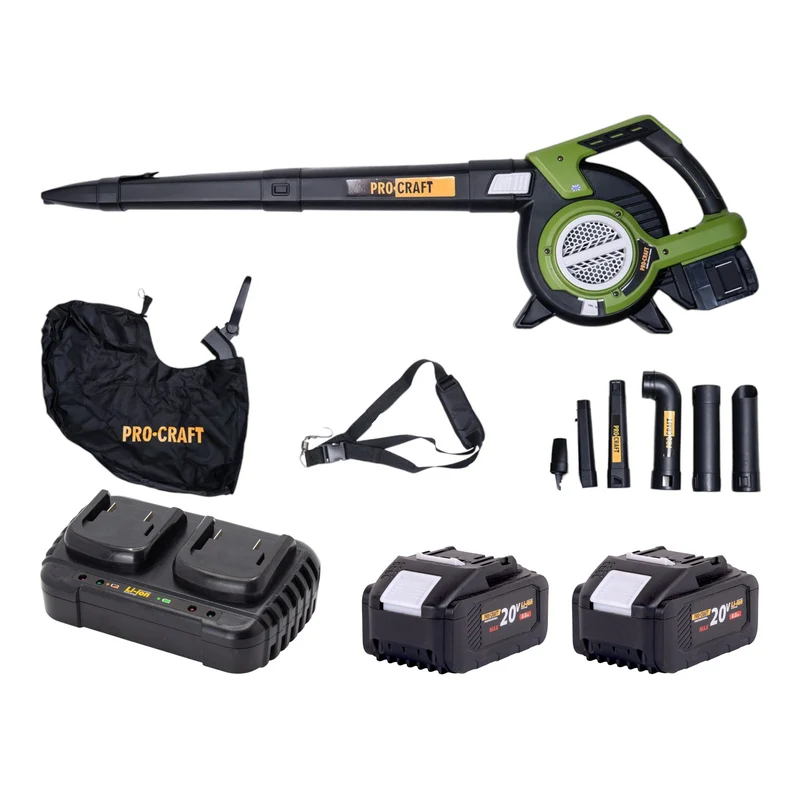Procraft VB20 Souffleur et aspirateur de feuilles à batterie 40 V ( 2x 20 V ) Brushless + 2x batterie 8,0 Ah + chargeur double