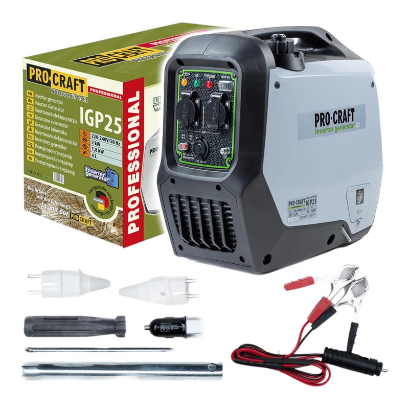 Procraft IGP25 Essence Inverter Générateur d'électricité 1800 W 4000 ml 2× 230 V, 1× 12 V DC Sortie