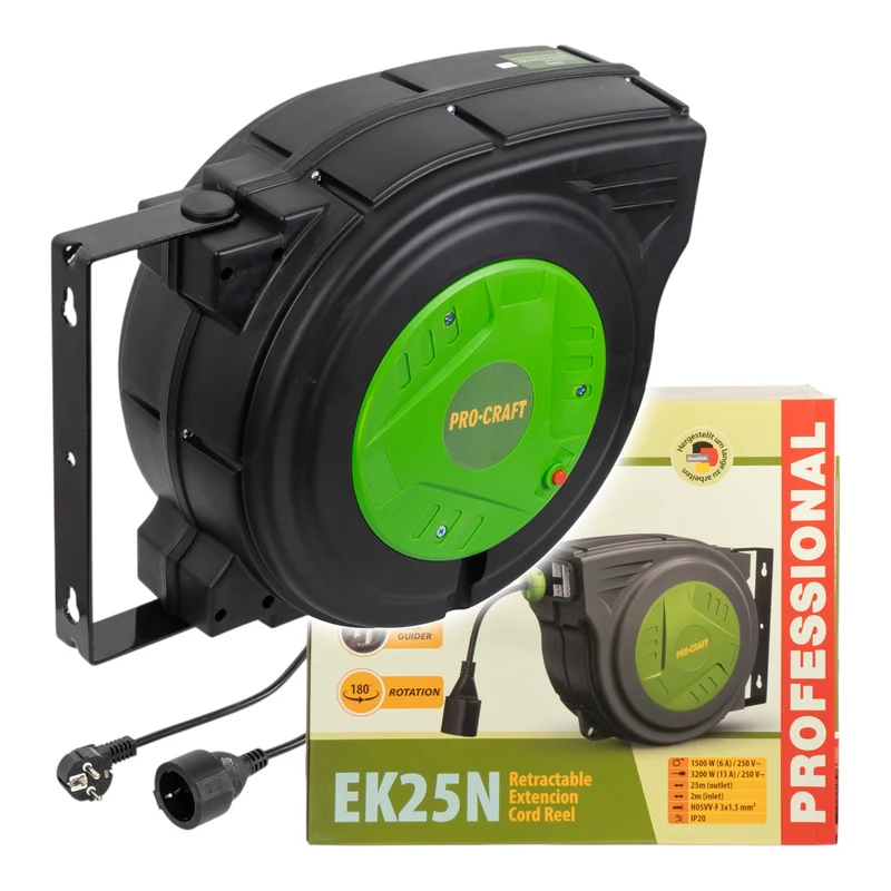 Procraft EK25N Câble de rallonge auto-rétractable 25 m