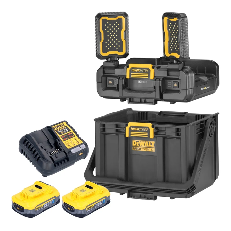 DeWalt DWST08061-1 Boîte à outils avec lampes intégrées 395 x 352 x 255 mm ToughSystem 2.0 + 2x Powerstack batterie 5,0 Ah + chargeur