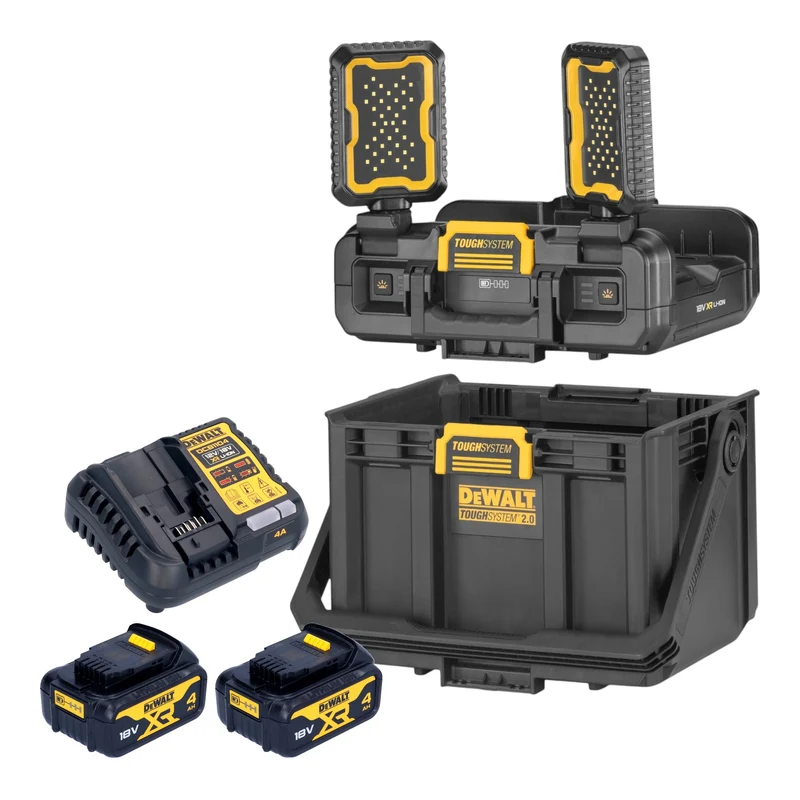 DeWalt DWST08061-1 Boîte à outils avec lampes intégrées 395 x 352 x 255 mm ToughSystem 2.0 + 2x batterie 4,0 Ah + chargeur