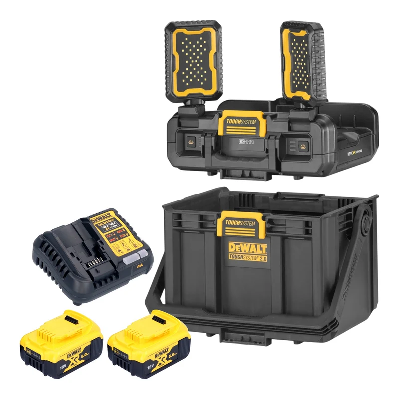DeWalt DWST08061-1 Boîte à outils avec lampes intégrées 395 x 352 x 255 mm ToughSystem 2.0 + 2x batterie 5,0 Ah + chargeur