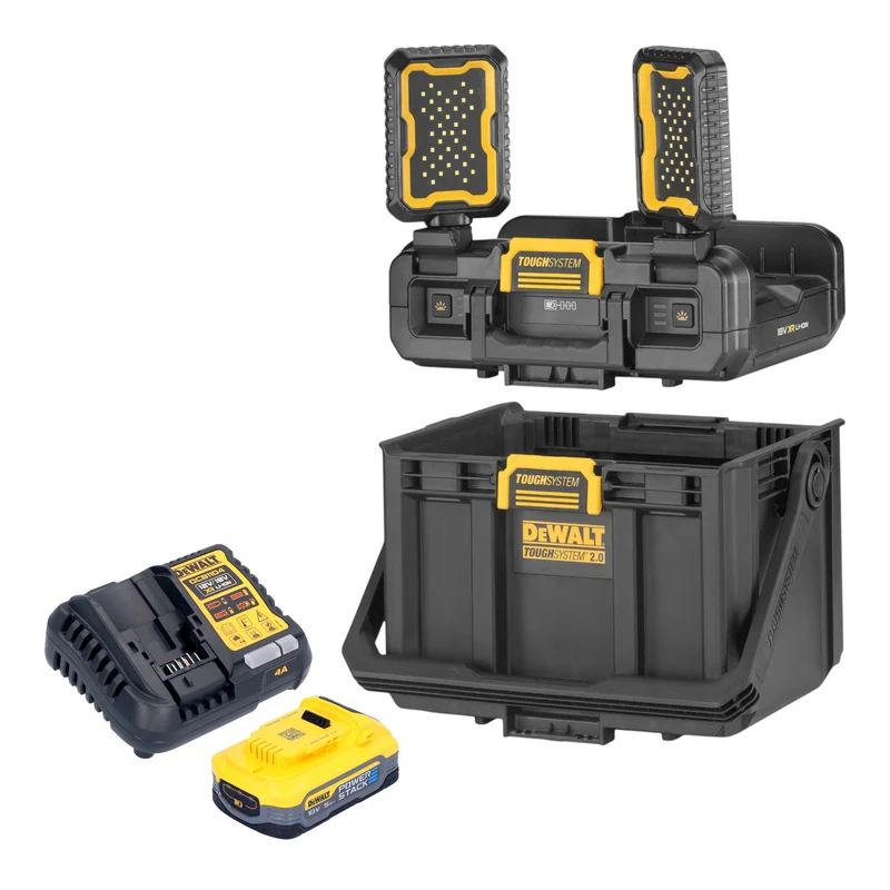DeWalt DWST08061-1 Boîte à outils avec lampes intégrées 395 x 352 x 255 mm ToughSystem 2.0 + 1x batterie Powerstack 5,0 Ah + chargeur