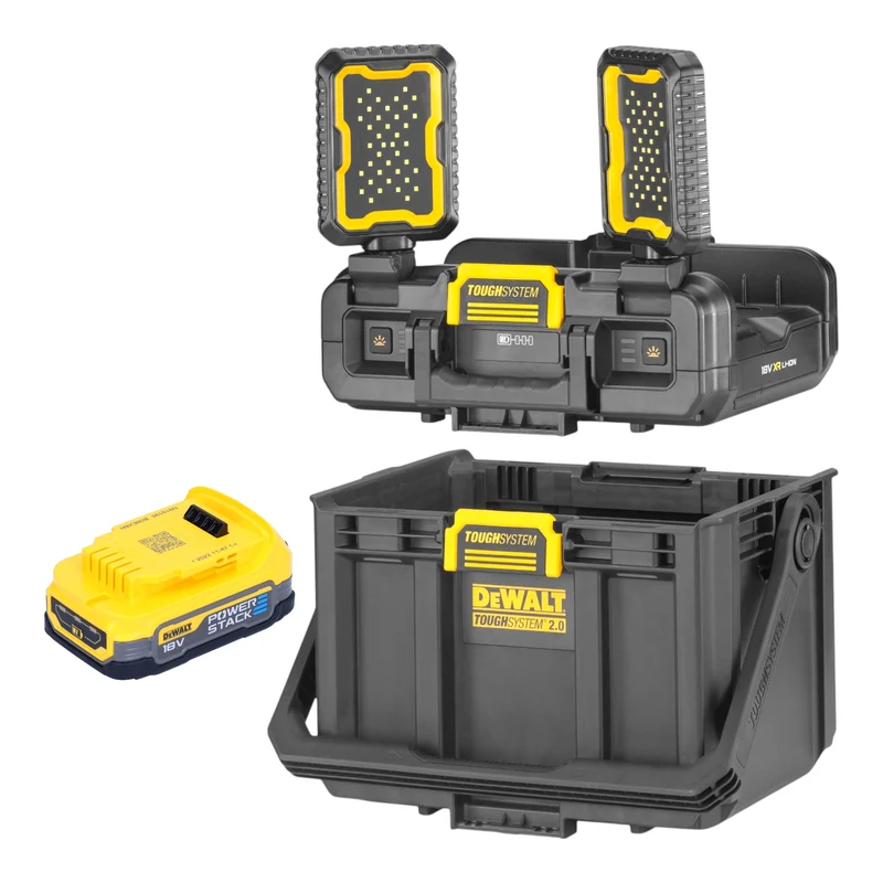 DeWalt DWST08061-1 Boîte à outils avec lampes intégrées 395 x 352 x 255 mm ToughSystem 2.0 + 1x batterie Powerstack 1,7 Ah - sans chargeur