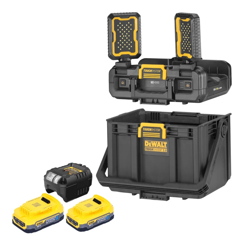 DeWalt DWST08061-1 Boîte à outils avec lampes intégrées 395 x 352 x 255 mm ToughSystem 2.0 + 2x batterie Powerstack 1,7 Ah + chargeur