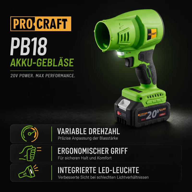 Procraft PB18 Souffleur de feuilles sans fil 20 V + 1x batterie 3,0 Ah + chargeur