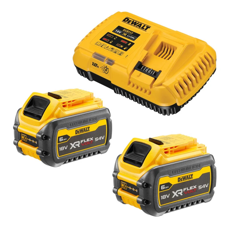 Kit de démarrage DeWalt DCB 117 T2 18 V : chargeur 12 A + 2 batteries DCB 546 6,0 Ah