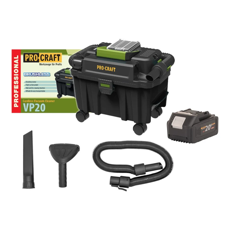 Procraft VP20 Aspirateur industriel sans fil 20 V 10 l Brushless + 1x batterie 4,0 Ah - sans chargeur