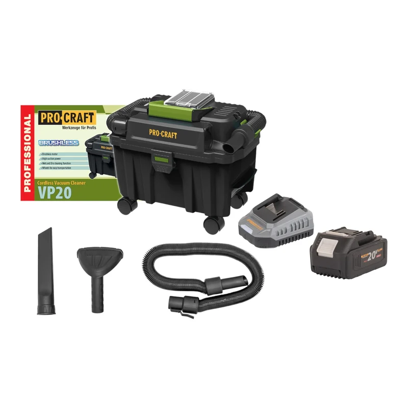 Procraft VP20 Aspirateur industriel sans fil 20 V 10 l Brushless + 1x batterie 4,0 Ah + chargeur