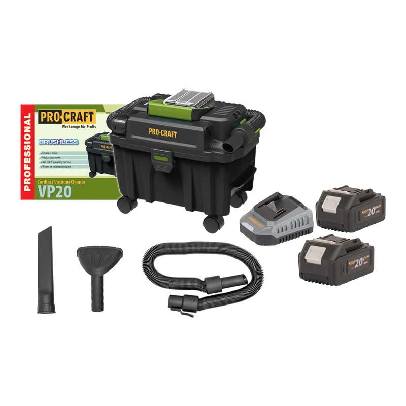 Procraft VP20 Aspirateur industriel sans fil 20 V 10 l Brushless + 2x batterie 4,0 Ah + chargeur