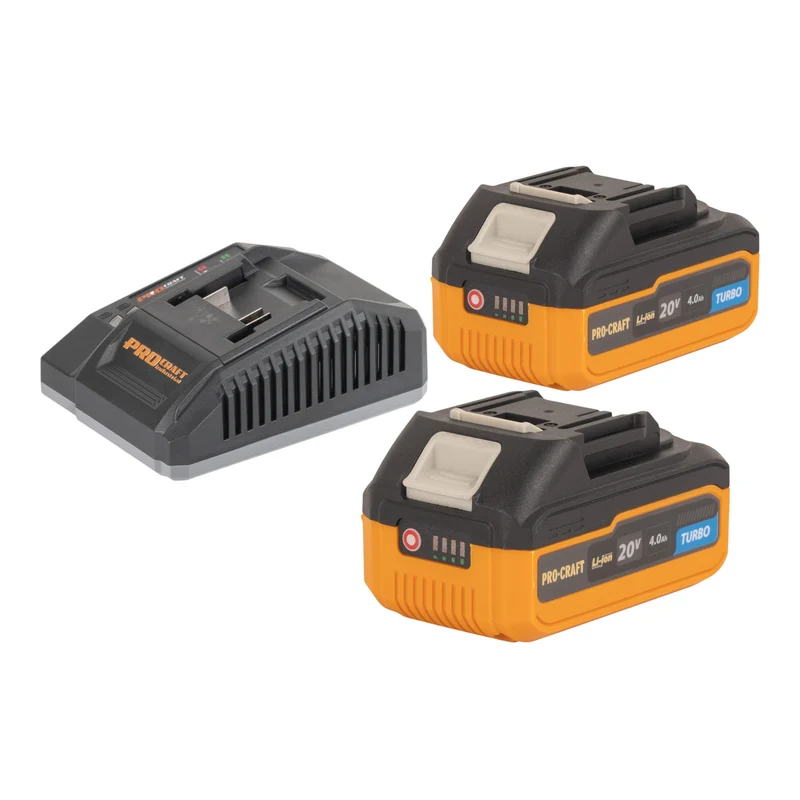 Procraft Starter Pack C20/6.5 Chargeur rapide 20 V 6,5 A + 2x 20/4 Turbo Batterie 4,0 Ah