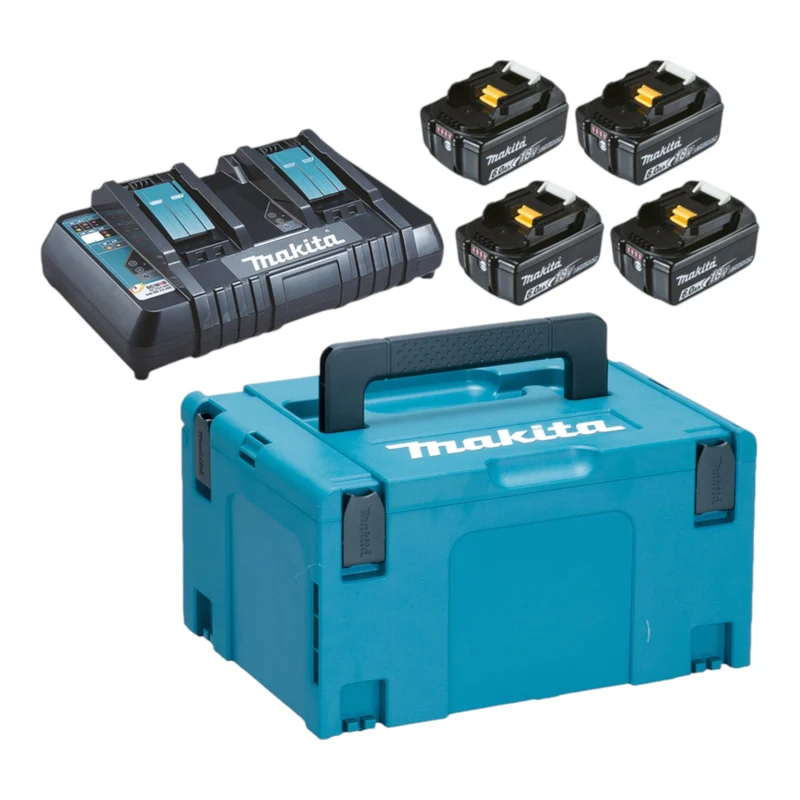 Kit d'alimentation par batterie Makita (198091-4) 4 batteries BL 1860 B 18 V 6,0 Ah + chargeur DC 18 RD + Makpac
