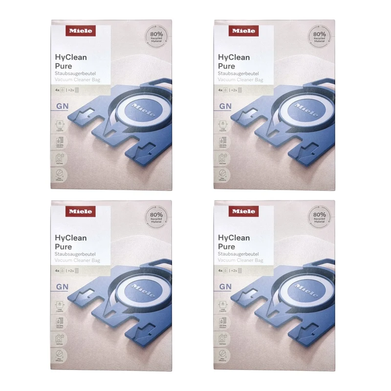 Miele 4x HyClean Pure GN Sacs à poussière 16 pièces avec filtre ( 4x 12421130 ) pour Complete C2 / C3 / Classic C1 / S8 / S5 / S2