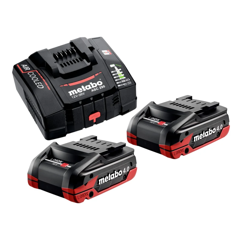 Metabo Set de base 2x bloc batterie LiHDX 18 V 4,0 Ah ( 2x 624974000 ) + chargeur ASC 290 ( 627370000 )