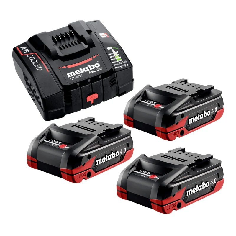 Metabo Set de base 3x bloc batterie LiHDX 18 V 4,0 Ah ( 3x 624974000 ) + chargeur ASC 290 ( 627370000 )