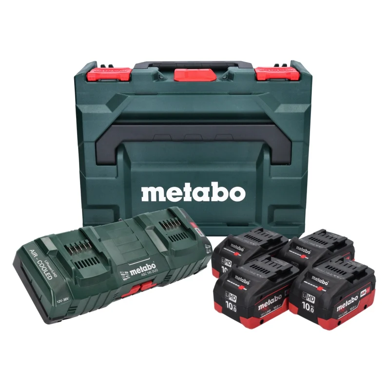 Metabo Kit de base - 4x Batteries Li-Power 18 V 10,0 Ah CAS Li-Ion (685143590) + Chargeur double DUO ASC 145 + metaBOX