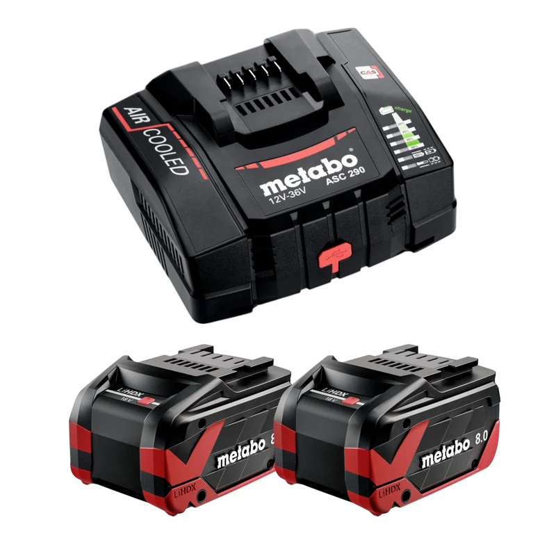 Metabo Set de base 2x bloc batterie LiHDX 18 V 8,0 Ah ( 2x 624975000 ) + chargeur ASC 290 ( 627370000 )