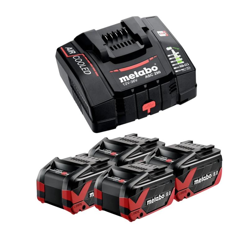 Metabo Set de base 4x bloc batterie LiHDX 18 V 8,0 Ah ( 4x 624975000 ) + chargeur ASC 290 ( 627370000 )