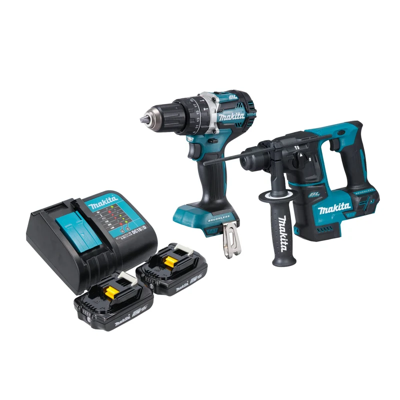 Makita DLX 2278 SA Kit combiné batterie + perceuse-visseuse à percussion 54 Nm DHP 484 + marteau perforateur 1,2 J DHR 171 + 2x batterie 2,0 Ah + chargeur de batterie