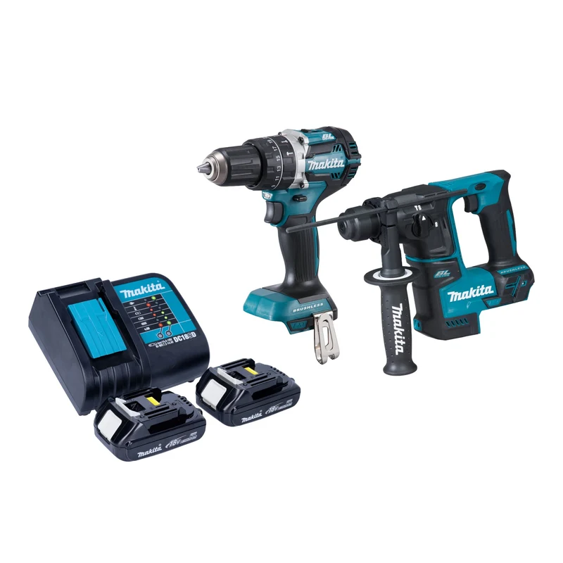 Makita DLX 2278 SY Kit combiné batterie + perceuse-visseuse à percussion 54 Nm DHP 484 + marteau perforateur 1,2 J DHR 171 + 2x batterie 1,5 Ah + chargeur de batterie