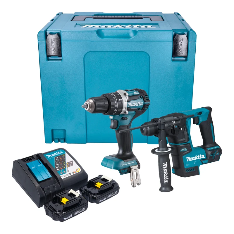 Makita DLX 2278 RYJ Kit combiné batterie + Perceuse-visseuse à percussion 54 Nm DHP 484 + Marteau perforateur 1,2 J DHR 171 + 2x batterie 1,5 Ah + chargeur + Makpac