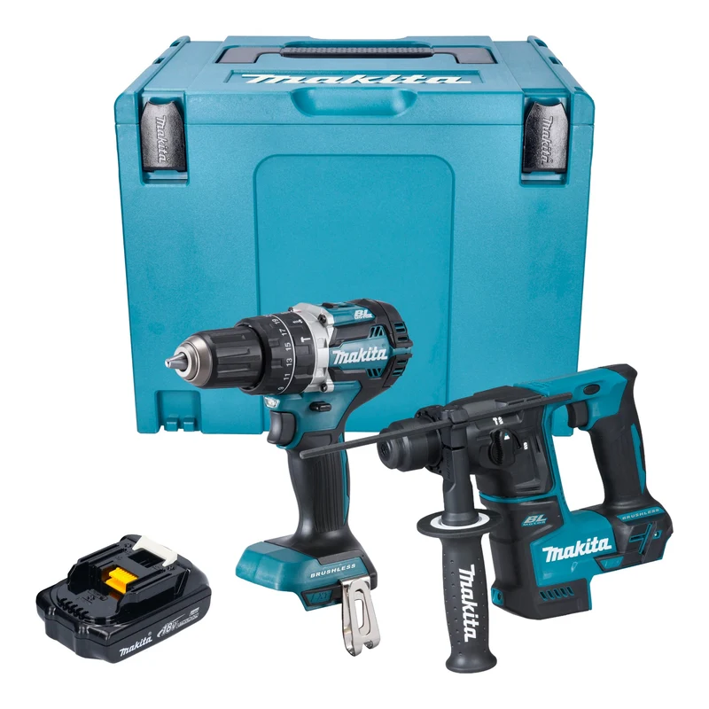 Makita DLX 2278 Y1J Kit combiné batterie + perceuse-visseuse à percussion 54 Nm DHP 484 + marteau perforateur 1,2 J DHR 171 + 1x batterie 1,5 Ah + Makpac - sans chargeur