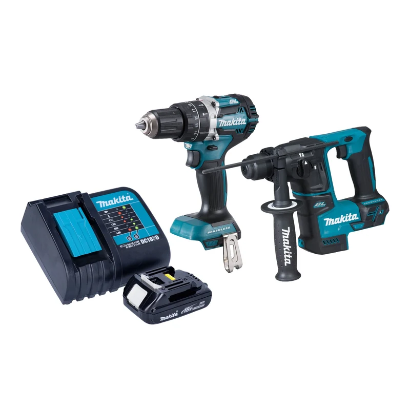 Makita DLX 2278 SY1 Kit combiné batterie + perceuse-visseuse à percussion 54 Nm DHP 484 + marteau perforateur 1,2 J DHR 171 + 1x batterie 1,5 Ah + chargeur