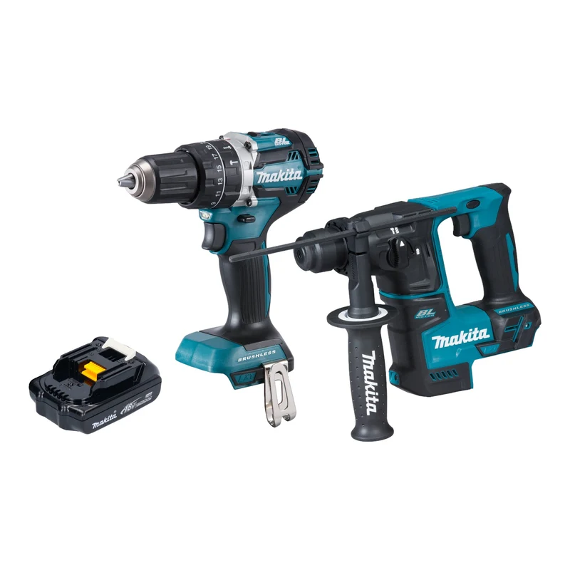 Makita DLX 2278 Y1 Kit combiné batterie + perceuse-visseuse à percussion 54 Nm DHP 484 + marteau perforateur 1,2 J DHR 171 + 1x batterie 1,5 Ah - sans chargeur
