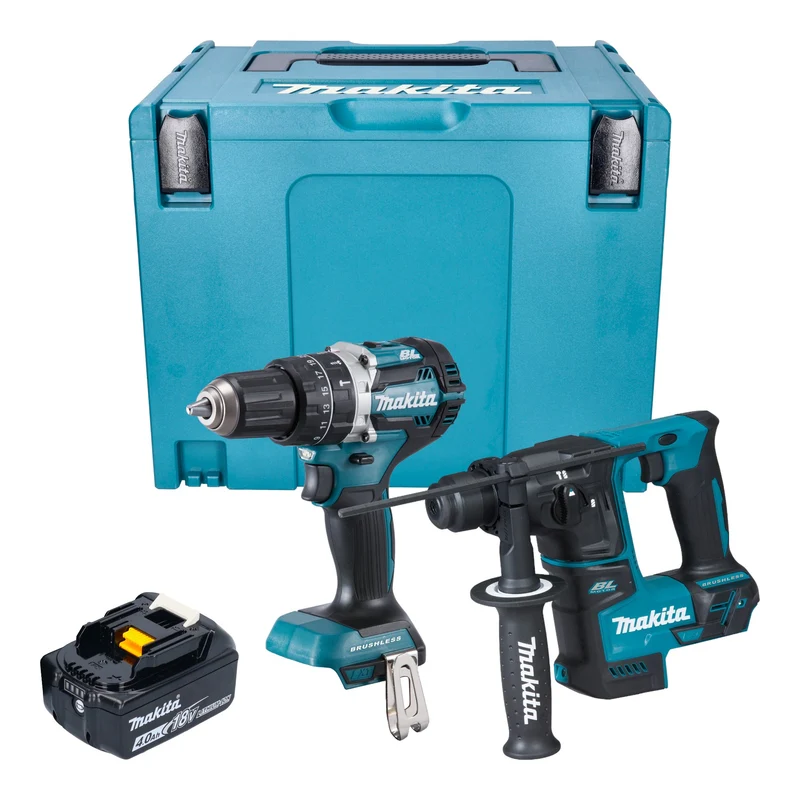 Makita DLX 2278 M1J Kit combiné batterie + perceuse-visseuse à percussion 54 Nm DHP 484 + marteau perforateur 1,2 J DHR 171 + 1x batterie 4,0 Ah + Makpac - sans chargeur