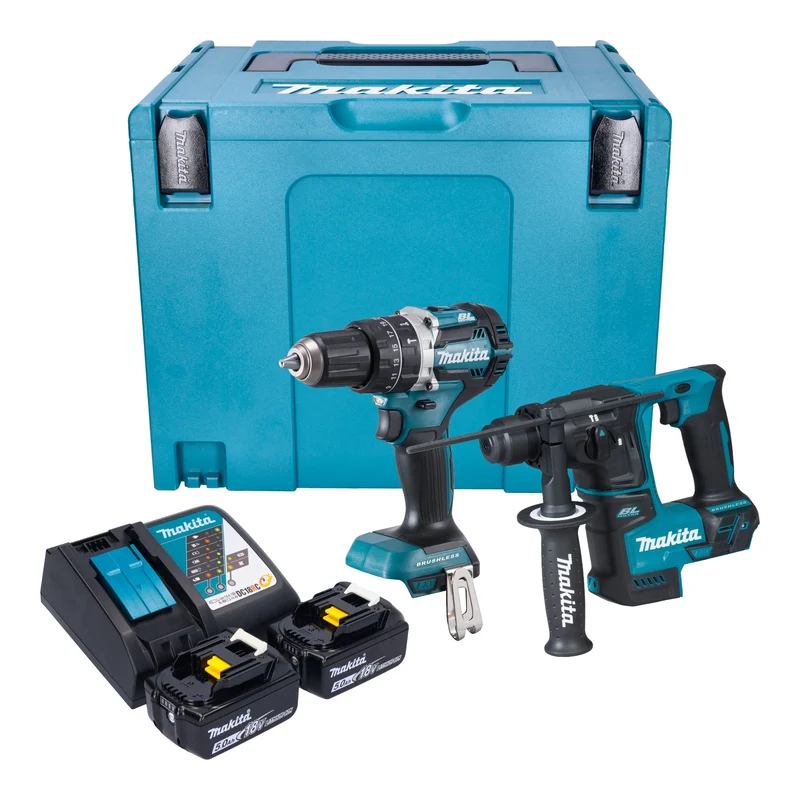 Makita DLX 2278 RTJ Kit combiné batterie + Perceuse-visseuse à percussion 54 Nm DHP 484 + Marteau perforateur 1,2 J DHR 171 + 2x batterie 5,0 Ah + chargeur + Makpac