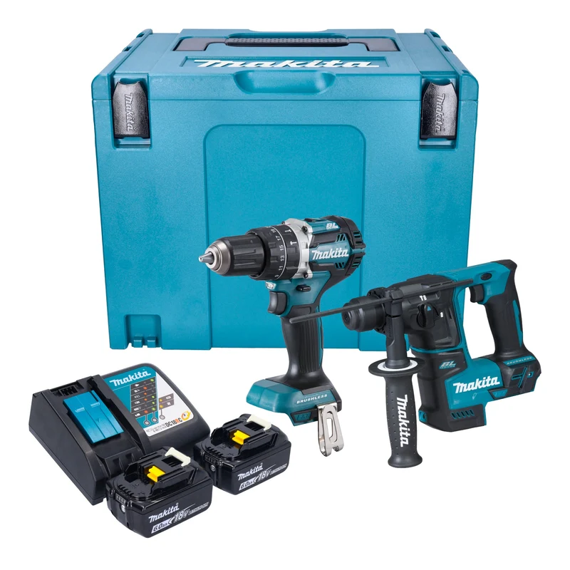 Makita DLX 2278 RGJ Kit combiné batterie + Perceuse-visseuse à percussion 54 Nm DHP 484 + Marteau perforateur 1,2 J DHR 171 + 2x batterie 6,0 Ah + chargeur + Makpac