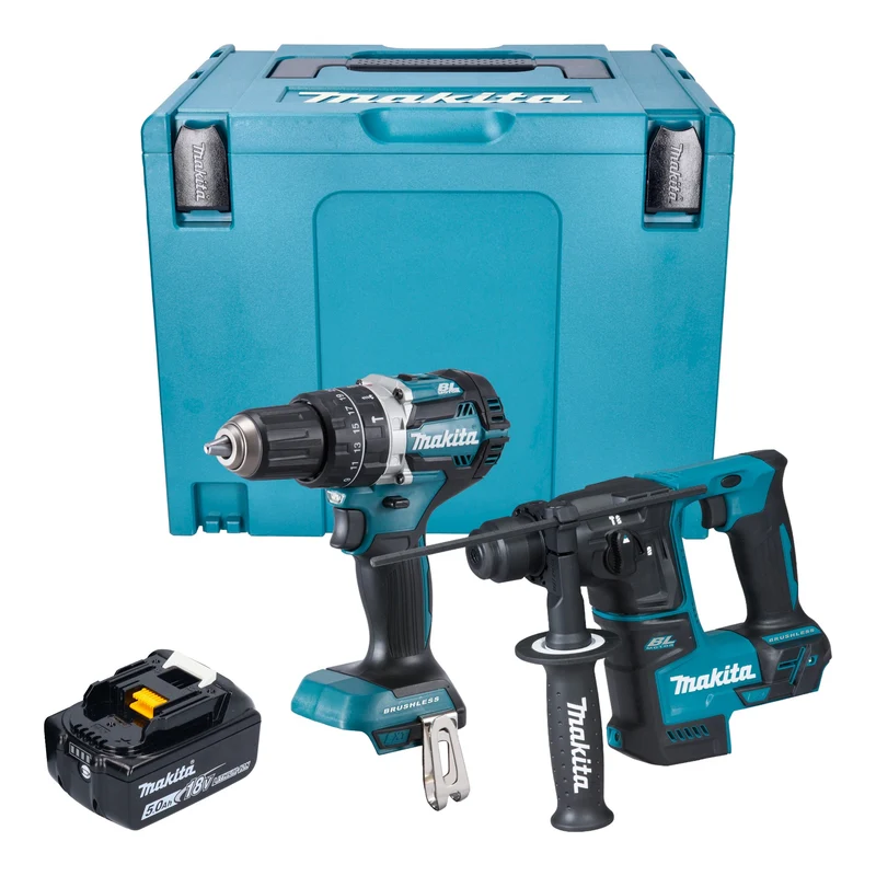 Makita DLX 2278 T1J Kit combiné batterie + perceuse-visseuse à percussion 54 Nm DHP 484 + marteau perforateur 1,2 J DHR 171 + 1x batterie 5,0 Ah + Makpac - sans chargeur