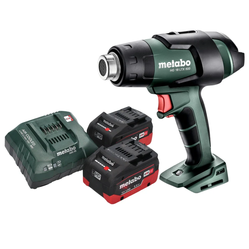 Metabo HG 18 LTX 500 Bloc batterie 18 V 300 / 500 C + 2x batterie LiHD 5,5 Ah + chargeur