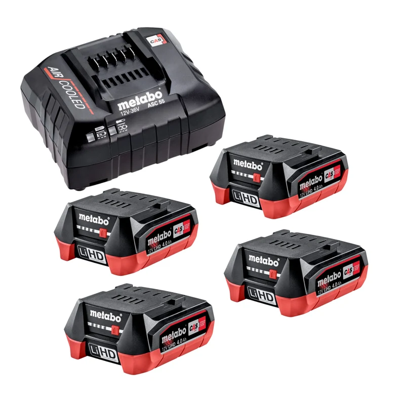 Metabo Set de base 4x bloc batterie LiHD 12 V 4,0 Ah ( 4x 625349000 ) + chargeur ASC 55 ( 627044000 )
