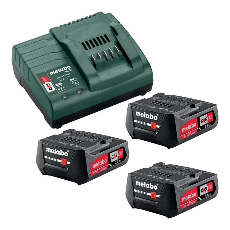 Metabo Set de base 12 V 3x bloc batterie Li-Power 2,0 Ah ( 3x 625406000 ) + chargeur SC 30 ( 316067840 )