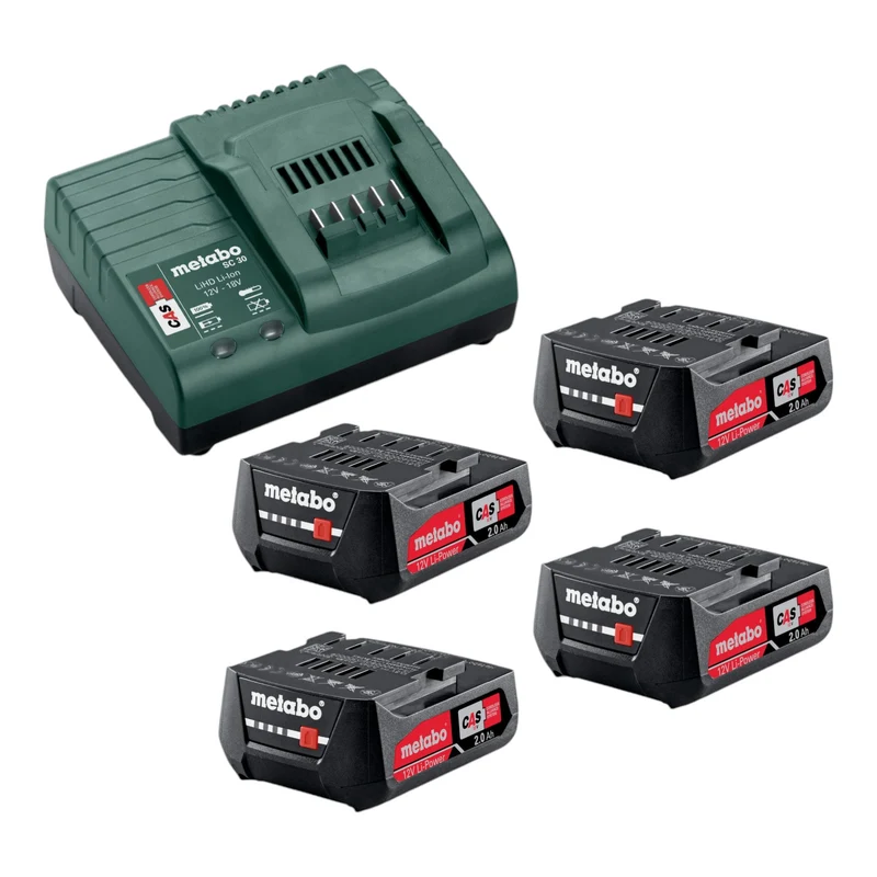 Metabo Set de base 12 V 4x bloc batterie Li-Power 2,0 Ah ( 4x 625406000 ) + chargeur SC 30 ( 316067840 )