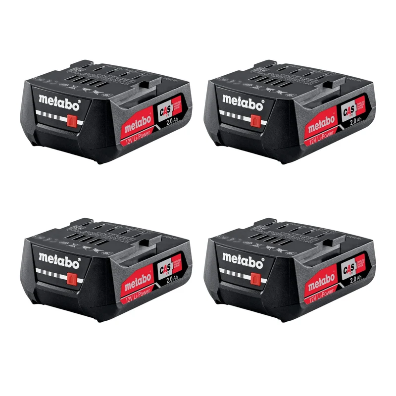 Metabo Jeu d'accumulateurs 4x bloc d'accumulateurs Li-Power 12 V 2,0 Ah / 2000 mAh Li-Ion avec affichage de l'état de charge ( 4x 625406000 )